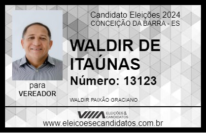 Candidato WALDIR DE ITAÚNAS 2024 - CONCEIÇÃO DA BARRA - Eleições