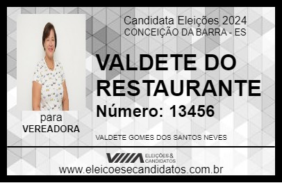 Candidato VALDETE DO RESTAURANTE 2024 - CONCEIÇÃO DA BARRA - Eleições