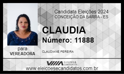 Candidato CLAUDIA 2024 - CONCEIÇÃO DA BARRA - Eleições