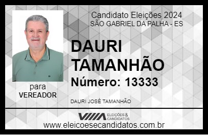 Candidato DAURI TAMANHÃO 2024 - SÃO GABRIEL DA PALHA - Eleições