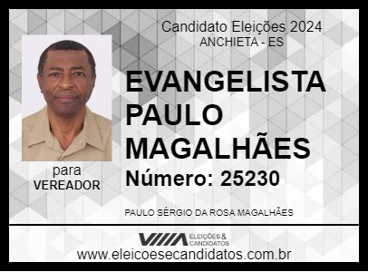 Candidato EVANGELISTA PAULO MAGALHÃES 2024 - ANCHIETA - Eleições