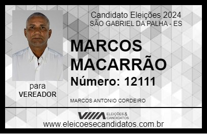 Candidato MARCOS MACARRÃO 2024 - SÃO GABRIEL DA PALHA - Eleições