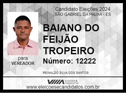 Candidato BAIANO DO FEIJÃO TROPEIRO 2024 - SÃO GABRIEL DA PALHA - Eleições