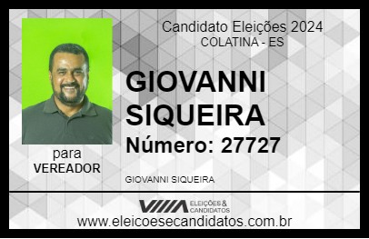 Candidato GIOVANNI SIQUEIRA 2024 - COLATINA - Eleições