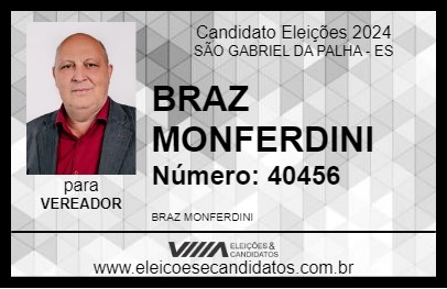 Candidato BRAZ MONFERDINI 2024 - SÃO GABRIEL DA PALHA - Eleições