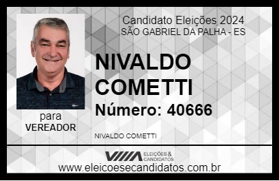 Candidato NIVALDO COMETTI 2024 - SÃO GABRIEL DA PALHA - Eleições