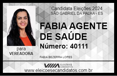 Candidato FABIA AGENTE DE SAÚDE 2024 - SÃO GABRIEL DA PALHA - Eleições