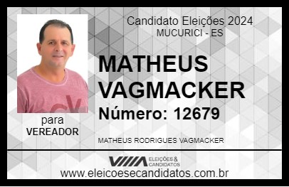 Candidato MATHEUS VAGMACKER 2024 - MUCURICI - Eleições