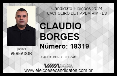 Candidato CLAUDINHO BORGES 2024 - CACHOEIRO DE ITAPEMIRIM - Eleições