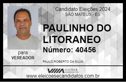 Candidato PAULINHO DO LITORANEO 2024 - SÃO MATEUS - Eleições