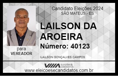 Candidato LAILSON DA AROEIRA 2024 - SÃO MATEUS - Eleições