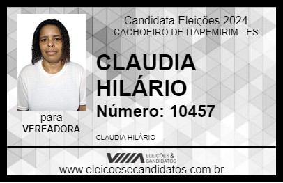 Candidato CLAUDIA HILÁRIO 2024 - CACHOEIRO DE ITAPEMIRIM - Eleições