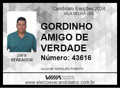 Candidato GORDINHO AMIGO DE VERDADE 2024 - VILA VELHA - Eleições