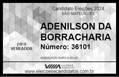 Candidato ADENILSON DA BORRACHARIA  2024 - SÃO MATEUS - Eleições