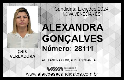 Candidato ALEXANDRA GONÇALVES 2024 - NOVA VENÉCIA - Eleições