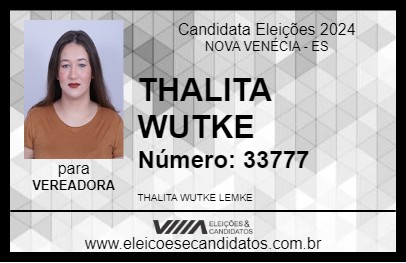 Candidato THALITA WUTKE 2024 - NOVA VENÉCIA - Eleições