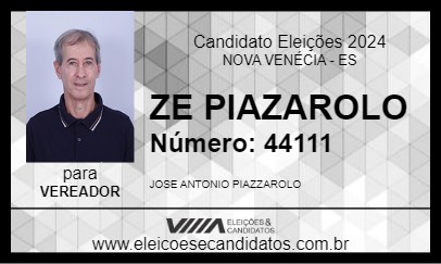 Candidato ZE PIAZAROLO 2024 - NOVA VENÉCIA - Eleições