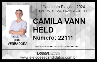 Candidato CAMILA VANN HELD 2024 - BARRA DE SÃO FRANCISCO - Eleições