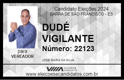 Candidato DUDÉ VIGILANTE 2024 - BARRA DE SÃO FRANCISCO - Eleições