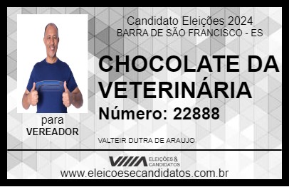 Candidato CHOCOLATE DA VETERINÁRIA 2024 - BARRA DE SÃO FRANCISCO - Eleições