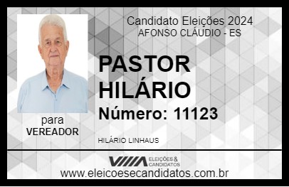 Candidato PASTOR HILÁRIO 2024 - AFONSO CLÁUDIO - Eleições