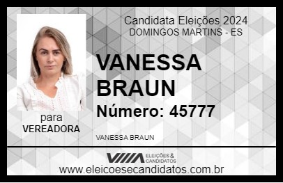 Candidato VANESSA BRAUN 2024 - DOMINGOS MARTINS - Eleições