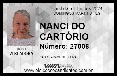 Candidato NANCI DO CARTÓRIO 2024 - DOMINGOS MARTINS - Eleições