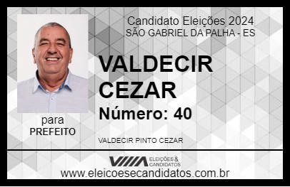 Candidato VALDECIR CEZAR 2024 - SÃO GABRIEL DA PALHA - Eleições