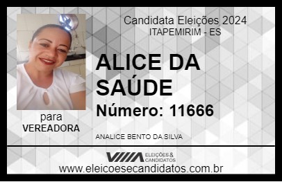 Candidato ALICE DA SAÚDE 2024 - ITAPEMIRIM - Eleições