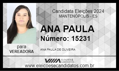 Candidato ANA PAULA 2024 - MANTENÓPOLIS - Eleições