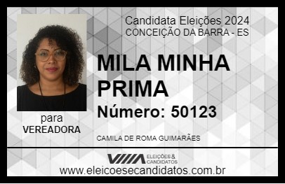 Candidato MILA MINHA PRIMA 2024 - CONCEIÇÃO DA BARRA - Eleições