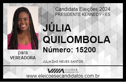 Candidato JÚLIA QUILOMBOLA 2024 - PRESIDENTE KENNEDY - Eleições