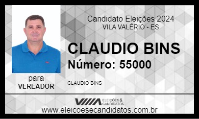 Candidato CLAUDIO BINS 2024 - VILA VALÉRIO - Eleições