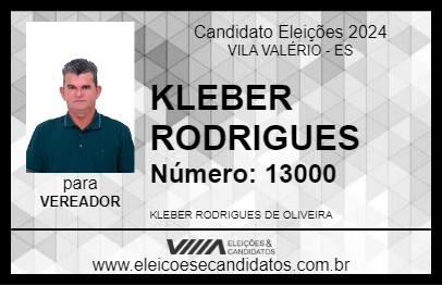 Candidato KLEBER RODRIGUES 2024 - VILA VALÉRIO - Eleições