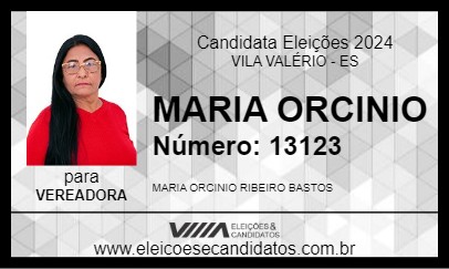 Candidato MARIA ORCINIO 2024 - VILA VALÉRIO - Eleições