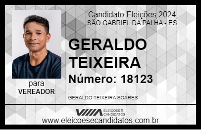 Candidato GERALDO TEIXEIRA 2024 - SÃO GABRIEL DA PALHA - Eleições