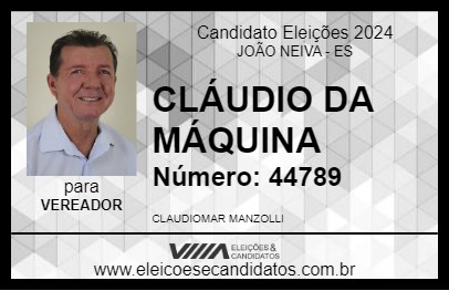 Candidato CLÁUDIO DA MÁQUINA 2024 - JOÃO NEIVA - Eleições