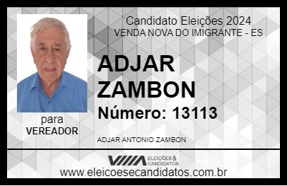 Candidato ADJAR ZAMBON 2024 - VENDA NOVA DO IMIGRANTE - Eleições