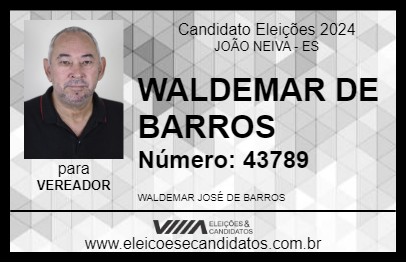 Candidato WALDEMAR DE BARROS 2024 - JOÃO NEIVA - Eleições