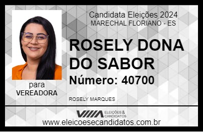 Candidato ROSELY DONA DO SABOR 2024 - MARECHAL FLORIANO - Eleições