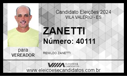 Candidato ZANETTI 2024 - VILA VALÉRIO - Eleições