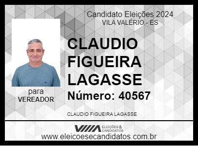 Candidato CLAUDIO FIGUEIRA LAGASSE 2024 - VILA VALÉRIO - Eleições