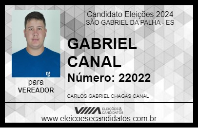 Candidato GABRIEL CANAL 2024 - SÃO GABRIEL DA PALHA - Eleições