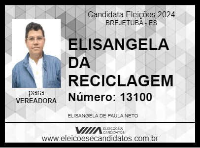 Candidato ELISANGELA DA RECICLAGEM 2024 - BREJETUBA - Eleições