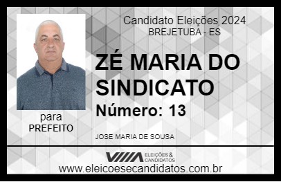 Candidato ZÉ MARIA DO SINDICATO 2024 - BREJETUBA - Eleições