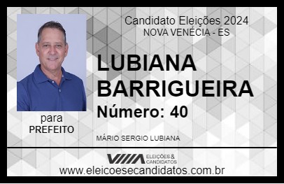 Candidato LUBIANA BARRIGUEIRA 2024 - NOVA VENÉCIA - Eleições