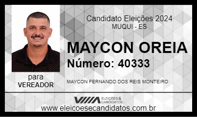 Candidato MAYCON OREIA 2024 - MUQUI - Eleições