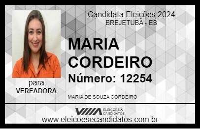 Candidato MARIA CORDEIRO 2024 - BREJETUBA - Eleições