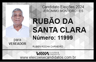 Candidato RUBÃO DA SANTA CLARA 2024 - JERÔNIMO MONTEIRO - Eleições