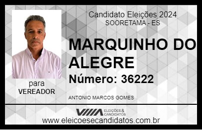 Candidato MARQUINHO DO ALEGRE 2024 - SOORETAMA - Eleições